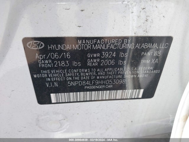 Hyundai ELANTRA SE 2017 5NPD84LF9HH053098 Image 9
