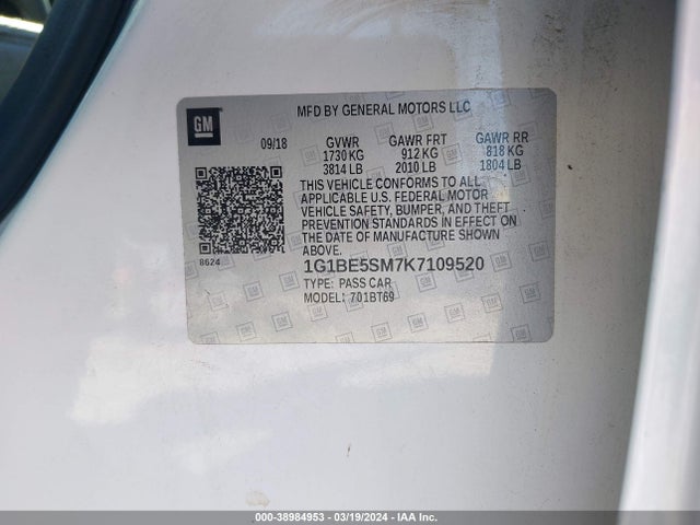Chevrolet CRUZE LT 2019 1G1BE5SM7K7109520 Image 9