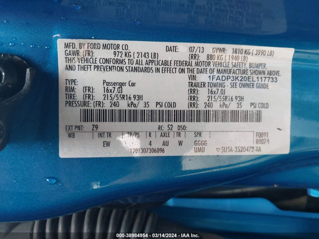 1FADP3K20EL117733 Ford FOCUS SE