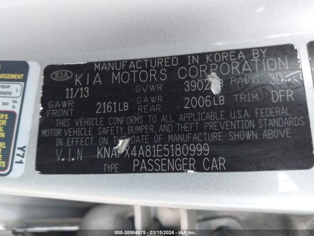 KNAFX4A81E5180999 KIA FORTE EX
