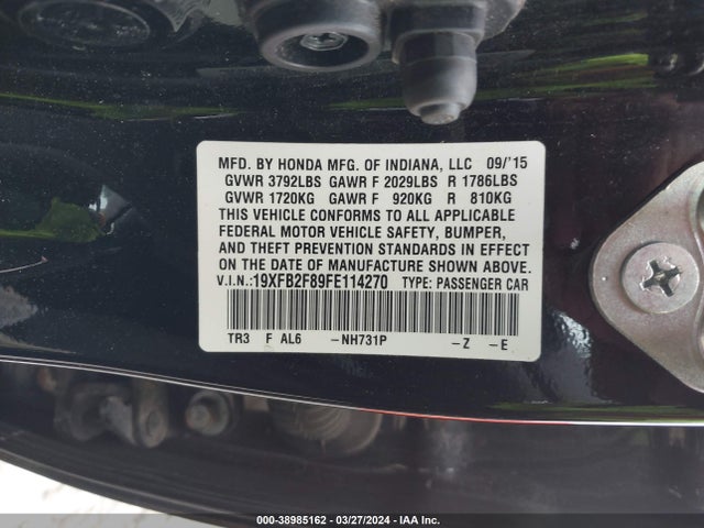 Honda CIVIC EX 2015 19XFB2F89FE114270 Image 9