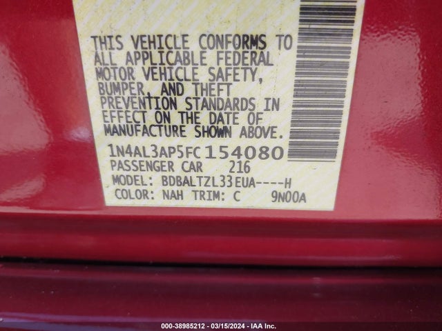 Nissan Altima 2.5 Sl 2015 1N4AL3AP5FC154080 Image 9
