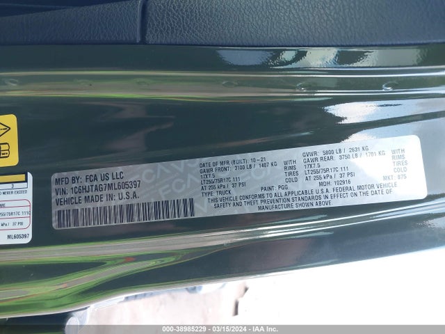 Jeep Gladiator Willys Sport 4x4 2021 1C6HJTAG7ML605397 Image 9