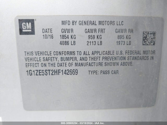 Chevrolet MALIBU 1LT 2017 1G1ZE5ST2HF142669 Image 9