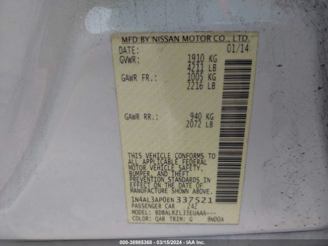 1N4AL3AP0EN337521 Nissan Altima 2.5/2.5 S/2.5 Sl/2.5 Sv