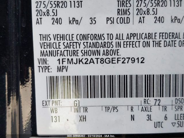1FMJK2AT8GEF27912 Ford Expedition El Limited
