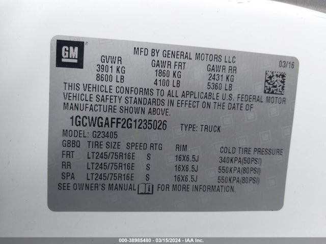 Chevrolet Express 2500 Work Van 2016 1GCWGAFF2G1235026 Image 9
