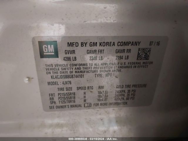 KL4CJDSB8GB744101 Buick Encore Premium