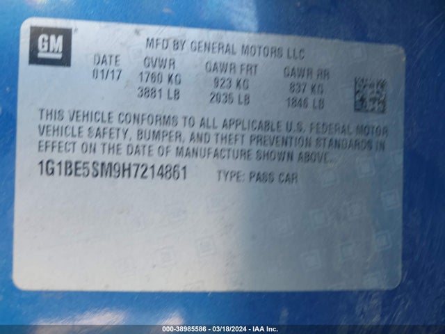 Chevrolet Cruze Lt Auto 2017 1G1BE5SM9H7214861 Image 9