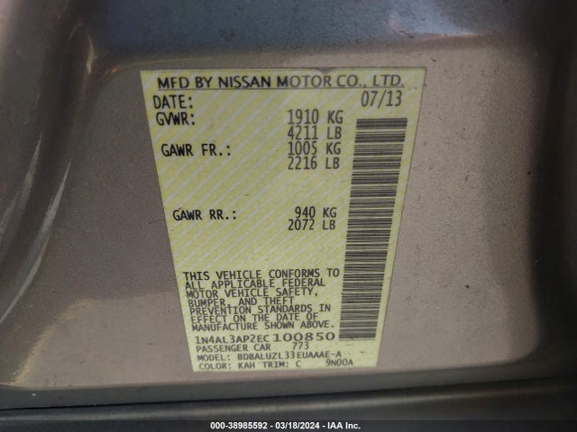 Nissan Altima 2.5 Sv 2014 1N4AL3AP2EC100850 Image 9