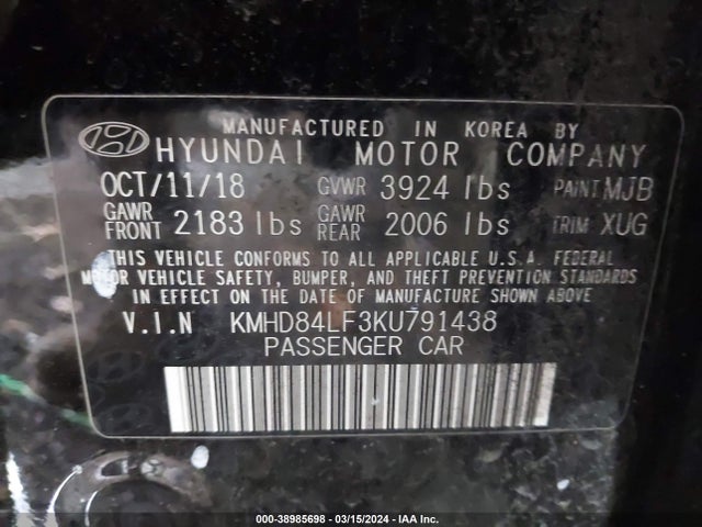 Hyundai Elantra Value Edition 2019 KMHD84LF3KU791438 Image 9