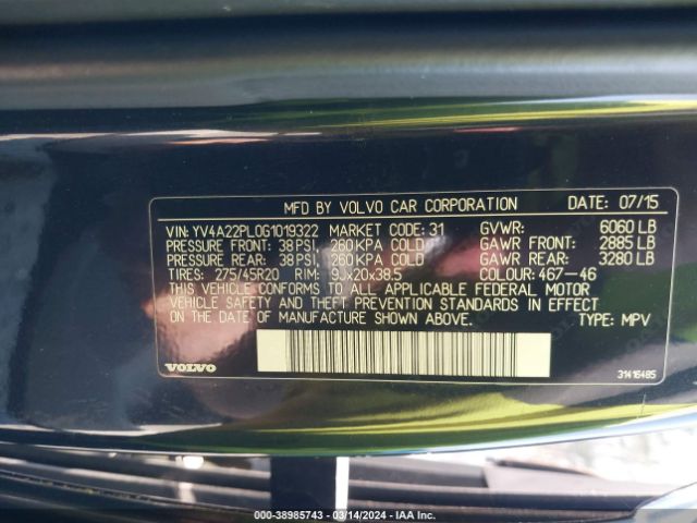 YV4A22PL0G1019322 Volvo Xc90 T6 Inscription