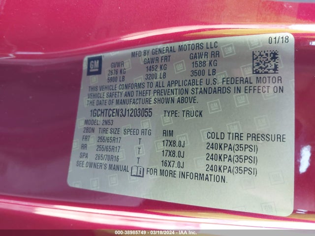 Chevrolet Colorado Lt 2018 1GCHTCEN3J1203055 Image 9