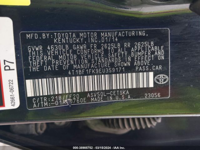 4T1BF1FK9EU359171 Toyota CAMRY SE