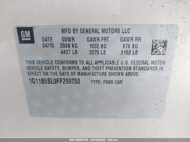 Chevrolet MALIBU LS 2015 1G11B5SL9FF299750 Image 9