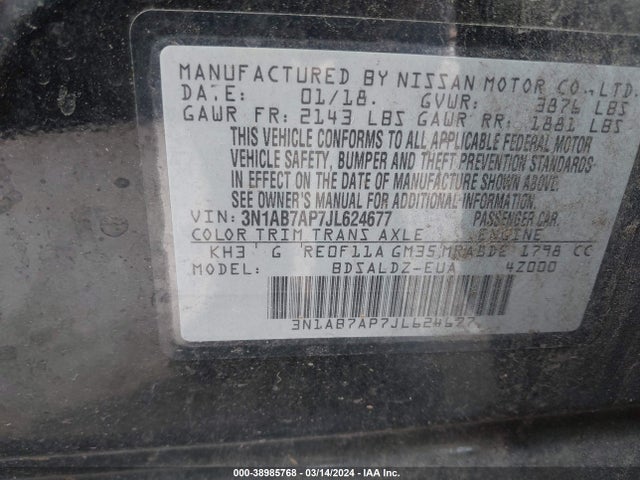 Nissan SENTRA SV 2018 3N1AB7AP7JL624677 Image 9