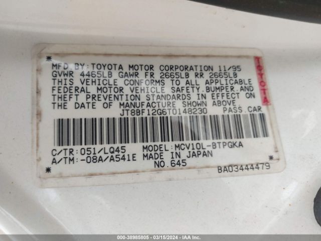1996 LEXUS ES JT8BF12G6T0148230 Photo 8