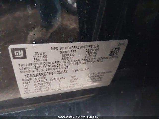 Chevrolet Tahoe Lt 2017 1GNSKBKC2HR125232 Image 9