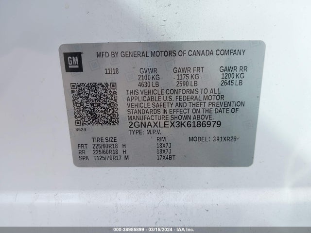 Chevrolet EQUINOX LT 2019 2GNAXLEX3K6186979 Image 9