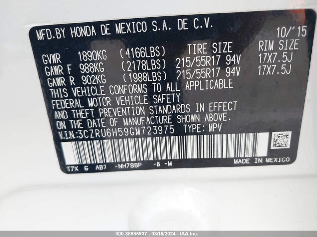 Honda HR-V EX 2016 3CZRU6H59GM723975 Image 9