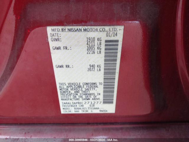 1N4AL3AP8EC271277 Nissan Altima 2.5/2.5 S/2.5 Sl/2.5 Sv