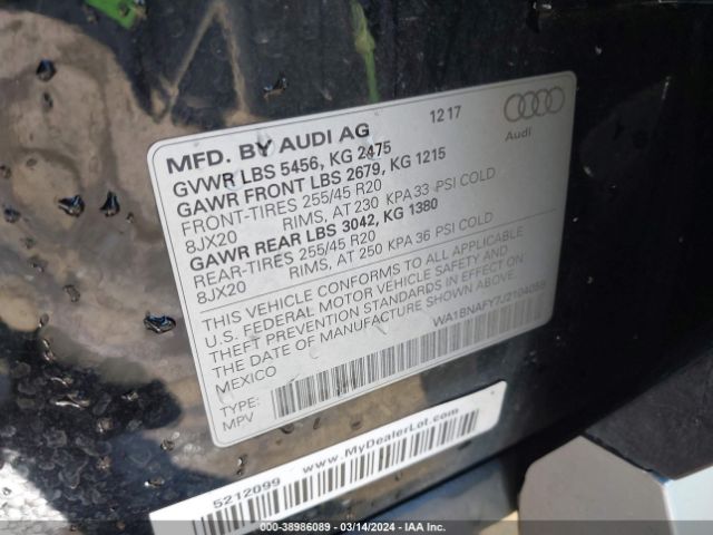 WA1BNAFY7J2104059 Audi Q5 2.0t Premium/2.0t Tech Premium