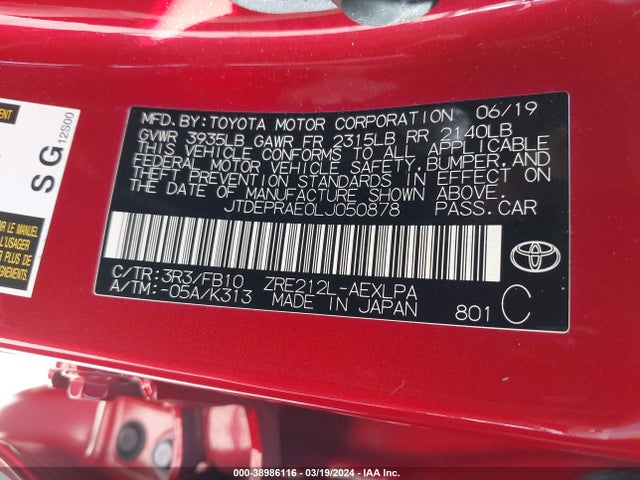 Toyota COROLLA LE 2020 JTDEPRAE0LJ050878 Image 9