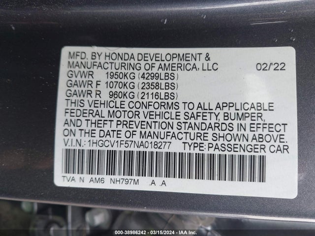 Honda Accord Ex-l 2022 1HGCV1F57NA018277 Image 9
