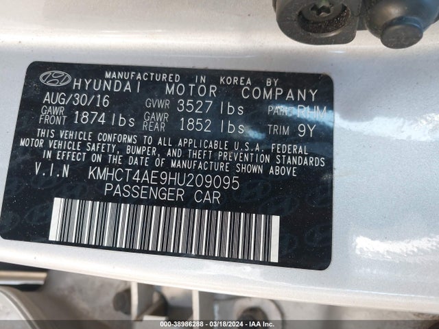 Hyundai ACCENT SE 2017 KMHCT4AE9HU209095 Image 9