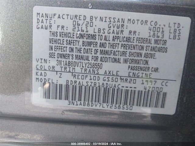 Nissan Sentra Sr Xtronic Cvt 2020 3N1AB8DV7LY258550 Image 9