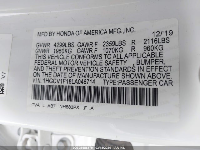 Honda ACCORD LX 2020 1HGCV1F18LA046714 Image 9