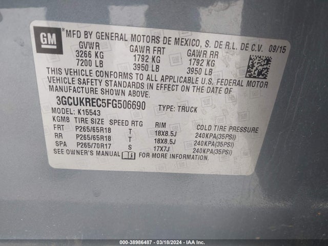 Chevrolet Silverado 1500 2lt 2015 3GCUKREC5FG506690 Image 9