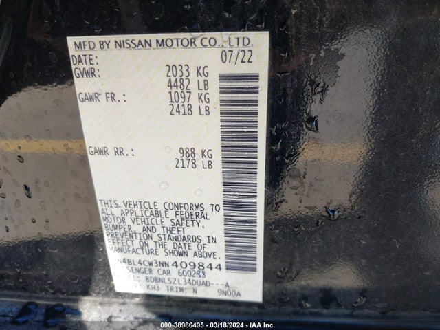 Nissan Altima Sr Intelligent Awd 2022 1N4BL4CW3NN409844 Image 9