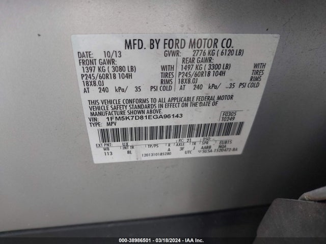 Ford EXPLORER XLT 2014 1FM5K7D81EGA96143 Image 9