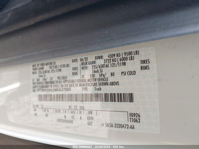 Ford E-transit-350 Cargo Van 2022 1FTBW3XK3NKA37085 Image 9