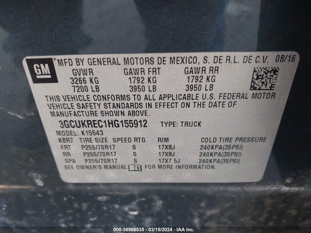 Chevrolet Silverado 1500 1lt 2017 3GCUKREC1HG155912 Image 9