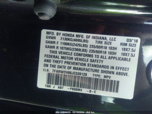 7FARW2H86JE039128 Honda Cr-v Ex-l/ex-l Navi