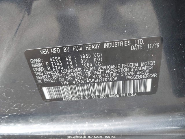Subaru Impreza 2.0i Premium 2017 4S3GTAB63H3704006 Image 9