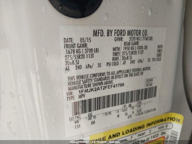 1FMJK2AT2FEF41786 Ford Expedition El Limited