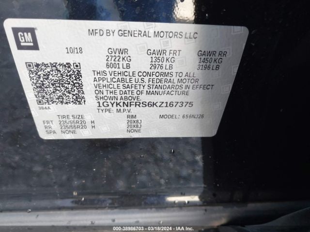 1GYKNFRS6KZ167375 Cadillac Xt5 Premium Luxury