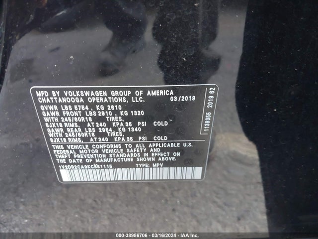 1V2DR2CA9KC551115 Volkswagen Atlas 3.6l V6 Se
