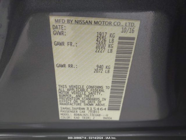 1N4AL3AP8HN315464 Nissan Altima 2.5 Sr