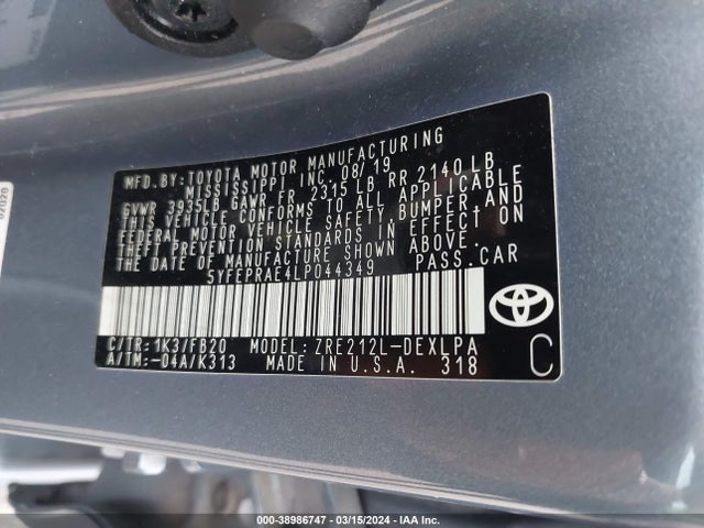 Toyota COROLLA LE 2020 5YFEPRAE4LP044349 Image 9