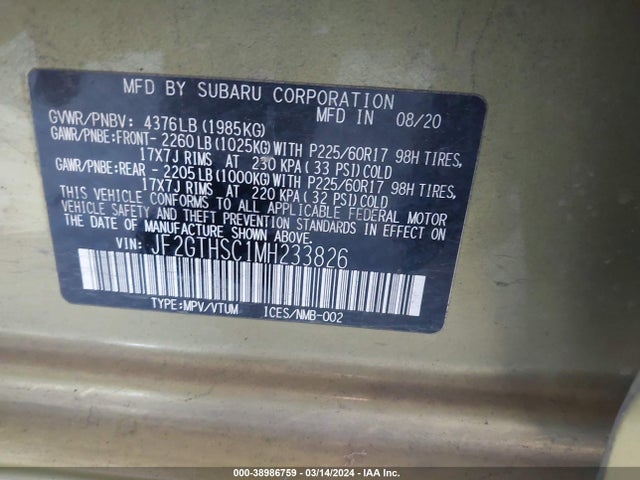 Subaru Crosstrek Sport 2021 JF2GTHSC1MH233826 Image 9