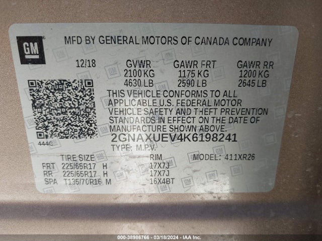 Chevrolet EQUINOX LT 2019 2GNAXUEV4K6198241 Image 9