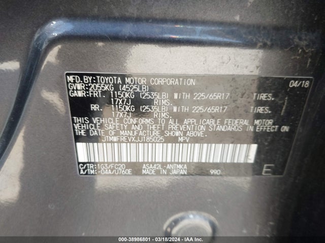 Toyota Rav4 Xle 2018 JTMWFREVXJJ185025 Image 9