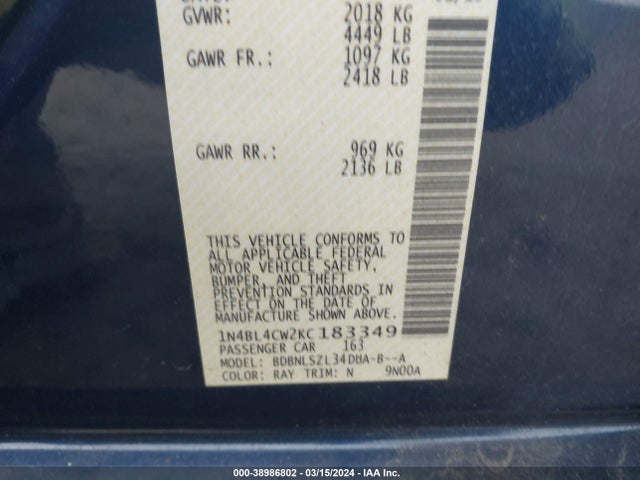 Nissan Altima 2.5 Sr 2019 1N4BL4CW2KC183349 Image 9