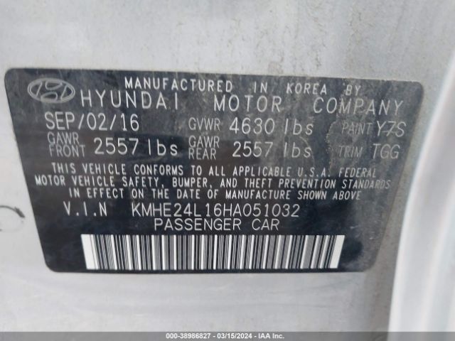 KMHE24L16HA051032 Hyundai Sonata Hybrid Se