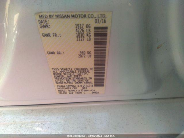 1N4AL3AP9GC197323 Nissan Altima 2.5 Sl