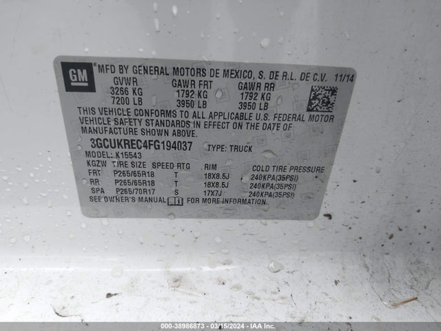 Chevrolet Silverado 1500 2lt 2015 3GCUKREC4FG194037 Image 9